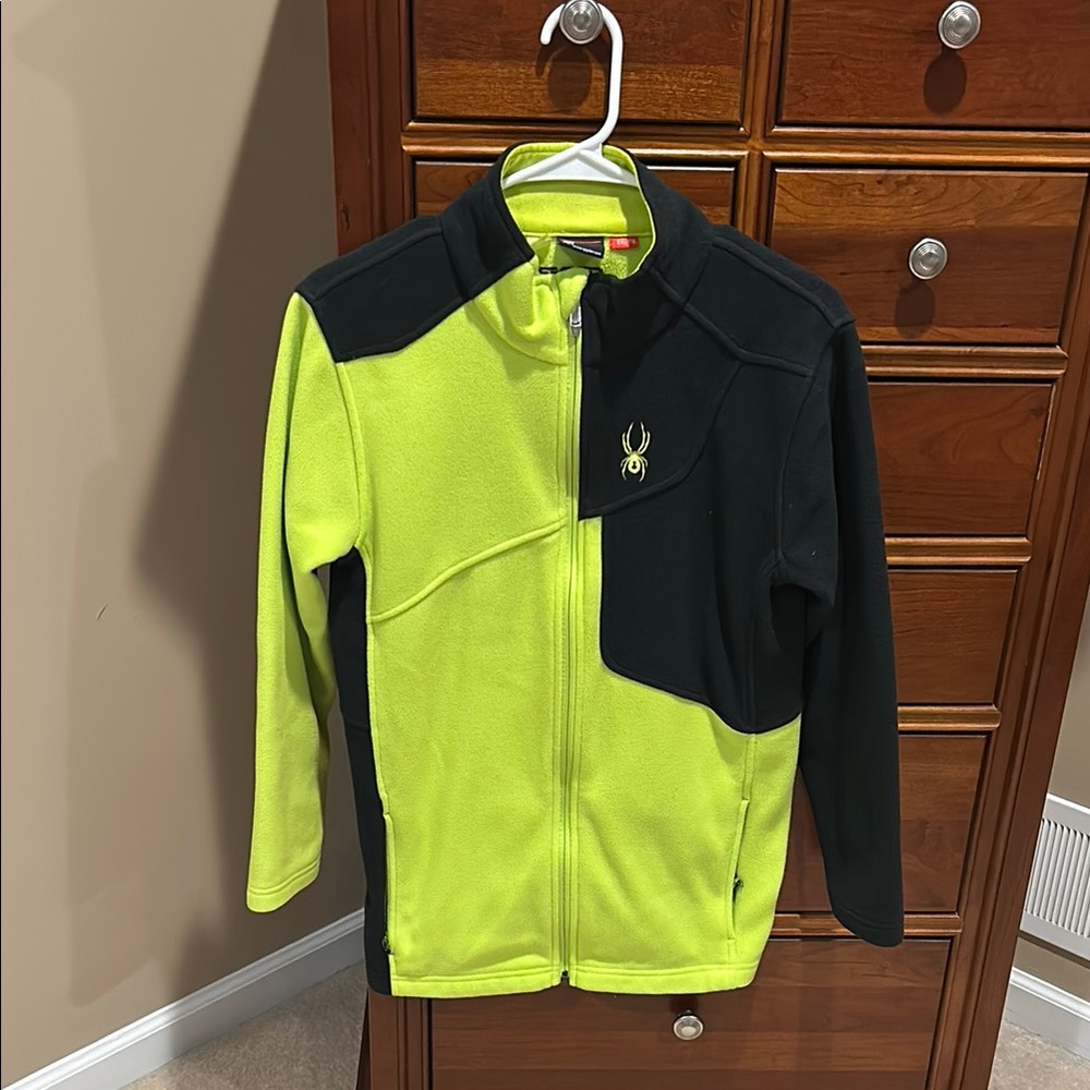 Spyder Kids' Neon yellow/Black Fleece ski zip up base layer jacket, sz kids XXL